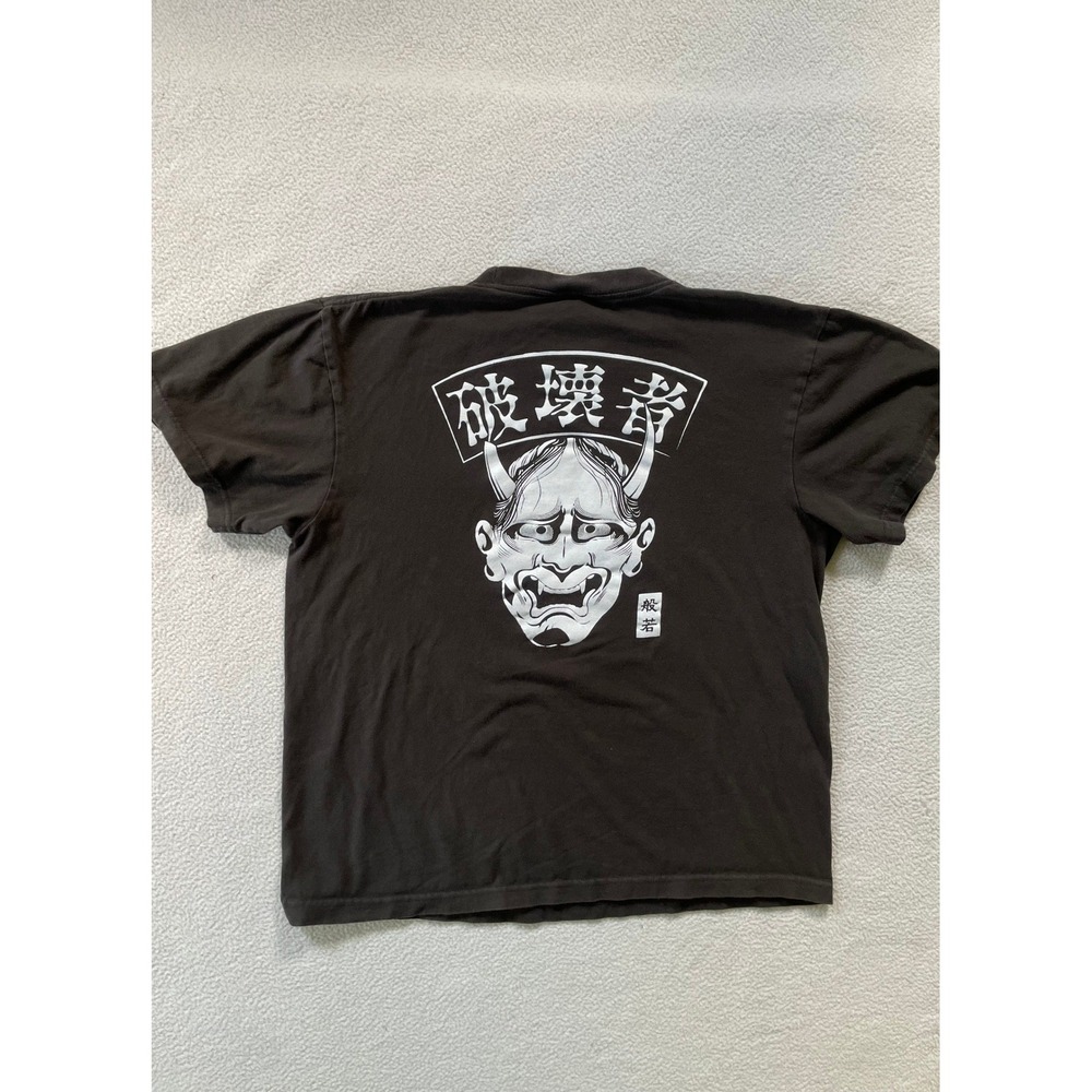 United Athle Mens Large T-Shirt Dark Grey Hannya Mask Japanese Graphic Tee